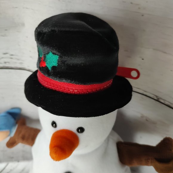 Mary Meyers Plush Snowman With Zipper Hat And Blue Bird - Picture 2 of 10